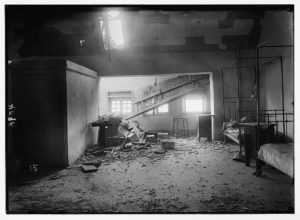 Palestine events. The earthquake of July 11, 1927. Damaged room of Augusta Victoria Stiftung. Smashed in by falling stones from the tower