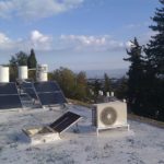 The view of the Haifa bay from the roof, other solar collectors and scary fact there is no fence to hold you from falling! =o Solar Water Heating System