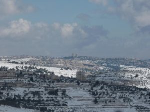 02222015-04 - Looking East French Hill, neighborhood, On the North of Jerusalem. - Snow