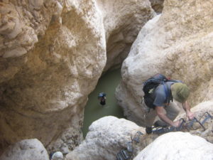 Going down in the ladders on the Judean desert creeks