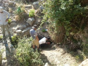 The first spring. The spring itself is running in a smell tunnel, and below it there is a cave that was used as a cemetery. - Shuqba cave