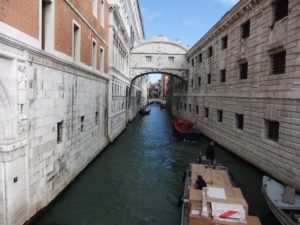 The Bridge of Sighs that connects the Doge's Palace (left) and the new prison (right). It is called over the sighs of the prisoners - Outside