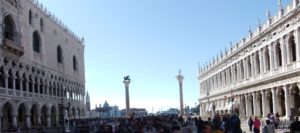 The two symbols of venice: The old one - St Theodore, and the current - the Lion of St Mark at Piazza San Marco