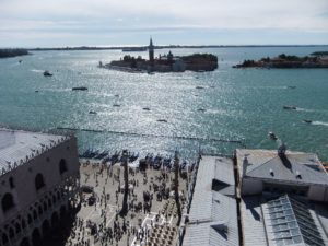 A view south at Venice from the top of St Mark's Campanile