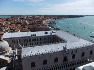 A view south at Venice from the top of St Mark's Campanile