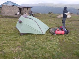 First camping site: Our new tent  - Semien Mountains