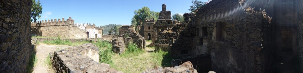 Eigth building - Iyasu's castle (Birhan Seghed Kuregna Iyasu Anditegie Mintiwab's) (ruled between 1730-1755) - from outside. It is now used as the site offices. - Fasil Ghebbi