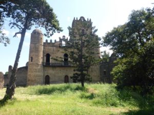 First building - biggest and most impressive Castle - The castle of Emperor Fasil (Alem Seghed Fasil) (ruled between 1632-1667) who founded the compound - from outside - Fasil Ghebbi