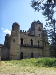 First building - biggest and most impressive Castle - The castle of Emperor Fasil (Alem Seghed Fasil) (ruled between 1632-1667) who founded the compound - from outside - Fasil Ghebbi