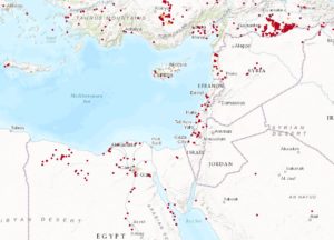 The map of fire locations around the middle east