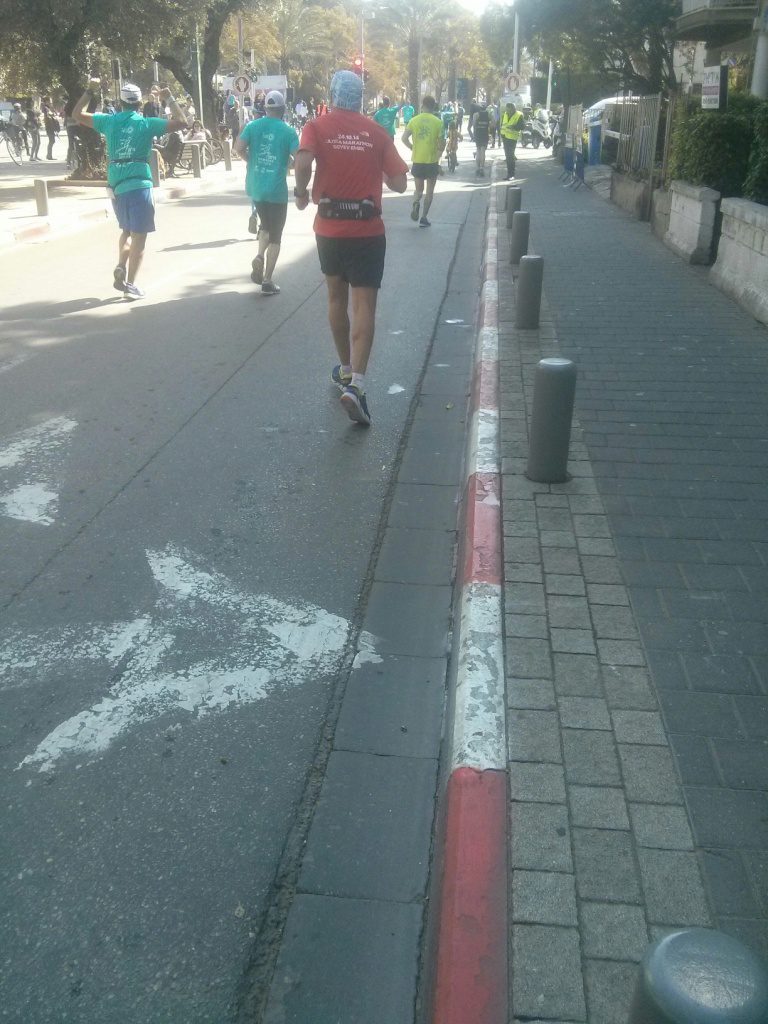 That is how I pass other runners: On the sidewalk or on the traffic island