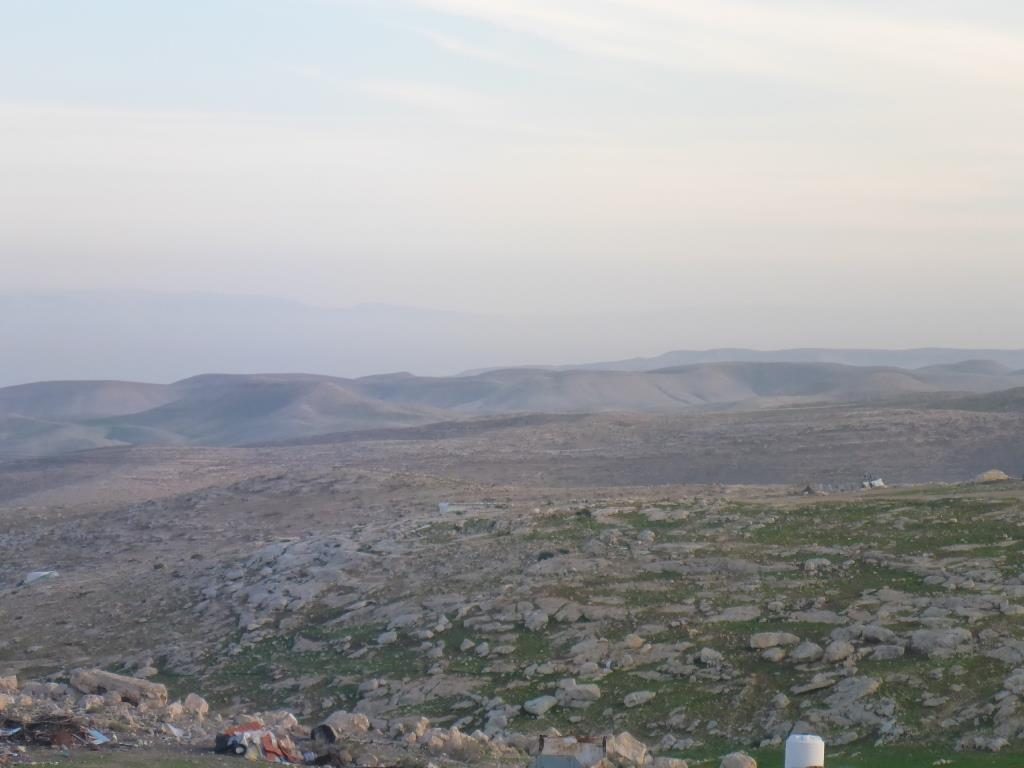 Looking east from the settlement of Carmel on the edge of the desert and the Mountains of Jordan