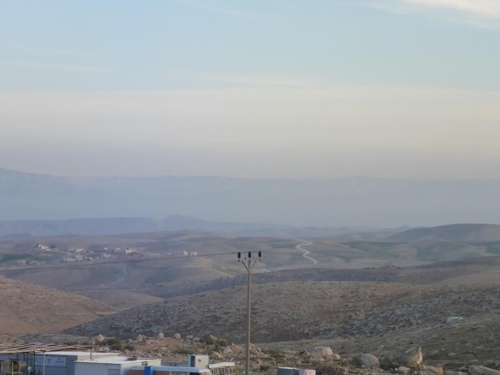 Looking east from the settlement of Carmel on the edge of the desert and the Mountains of Jordan