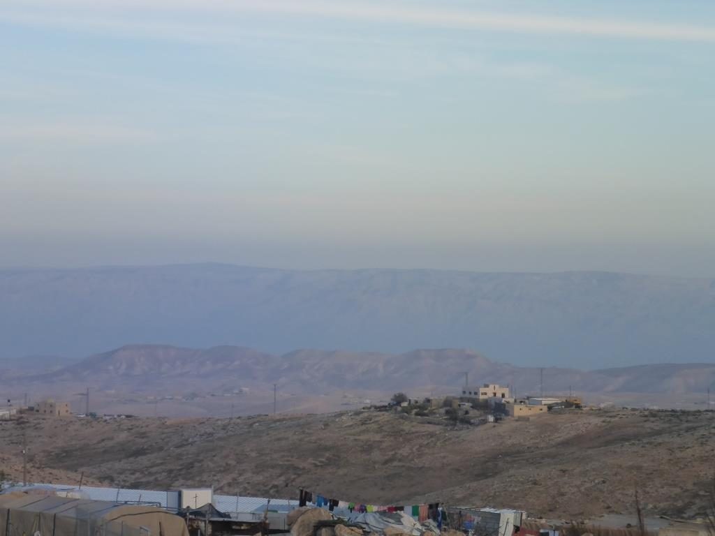 Looking east from the settlement of Carmel on the edge of the desert and the Mountains of Jordan