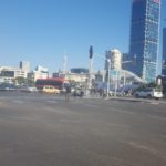 Policeman around the junction, and police tape closing the are for vehicles - Ethiopian riots