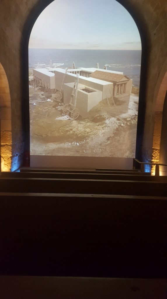 The movie of the building of Caesarea by Herod the great in the visitors center with the Drama of his life.