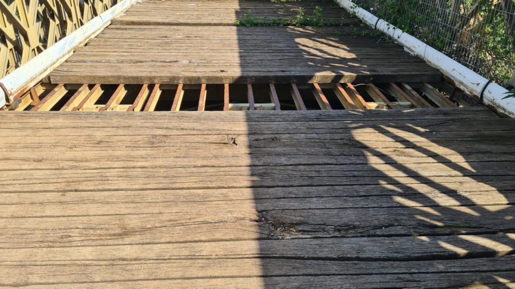 The bridge wood deck over the steel beams - Bnot Ya'akov