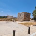 The Cardo meets the fortress, Along the Cardo and the columns heads that were found here - Tel Afek