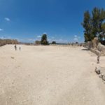 Running into Tel Afek fortress and sign at the entrance