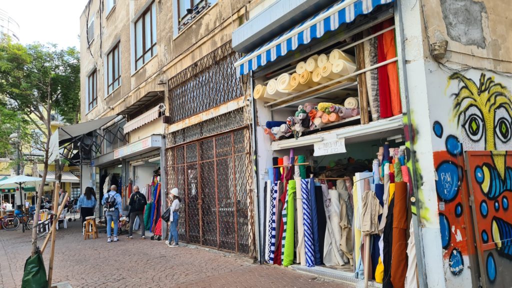 Fabric and textile shops on the street