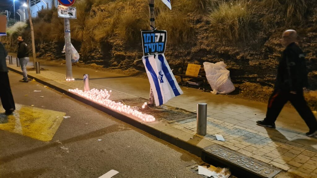 Yahrzeit candles for victims of the terror attack yesterday.