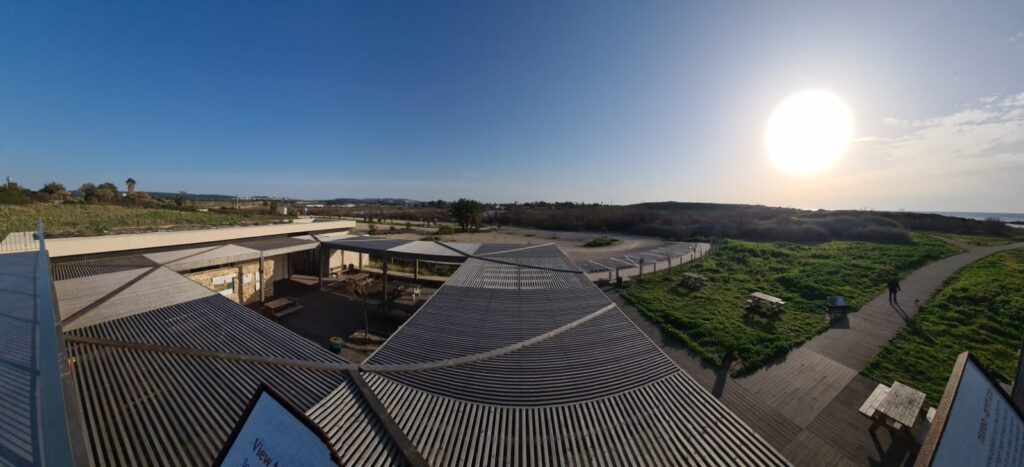 Looking South to Kibbutz Nahsholim and the Mizgaga museum from the roof of the visitor center building