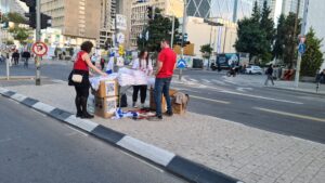 The youth protest stand with t-shirt