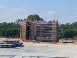 The Protected area under construction on the site where the Palestinian worker found his death by a rocket launched from Gaza strip - Irony