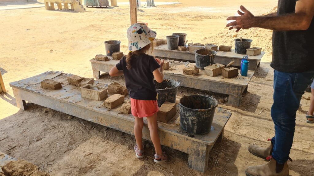 Making adobe stones, the same that used to build the living building