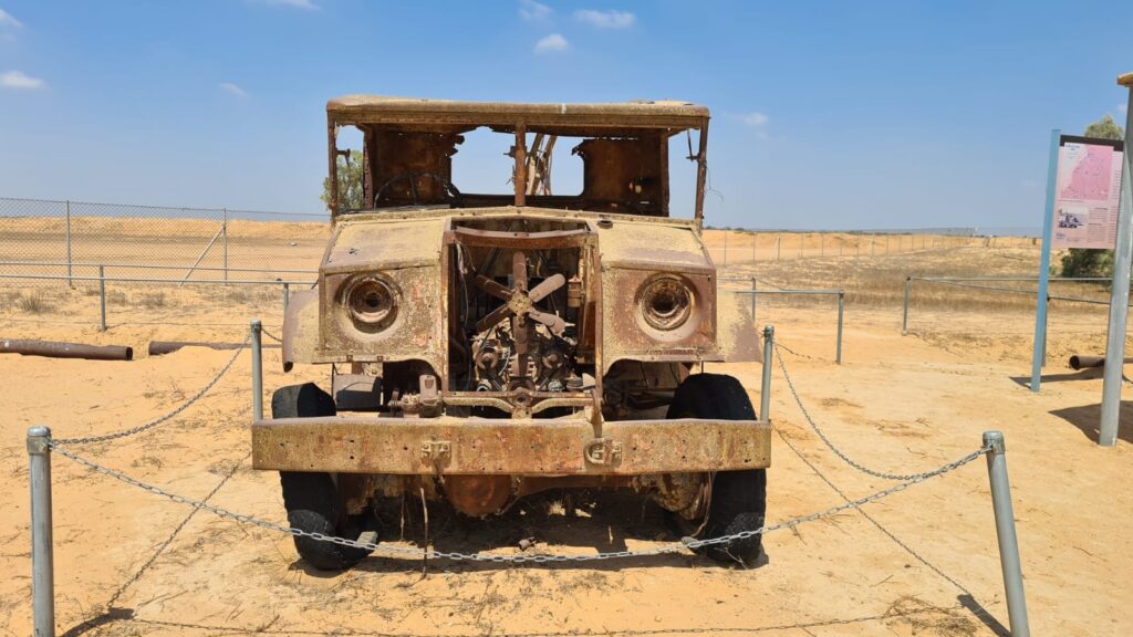 A truck as used as mobile metal shop to lay the water pipes on the Western Negev. It was nicknamed bulldog for its shape. - Mitzpe Gvulot