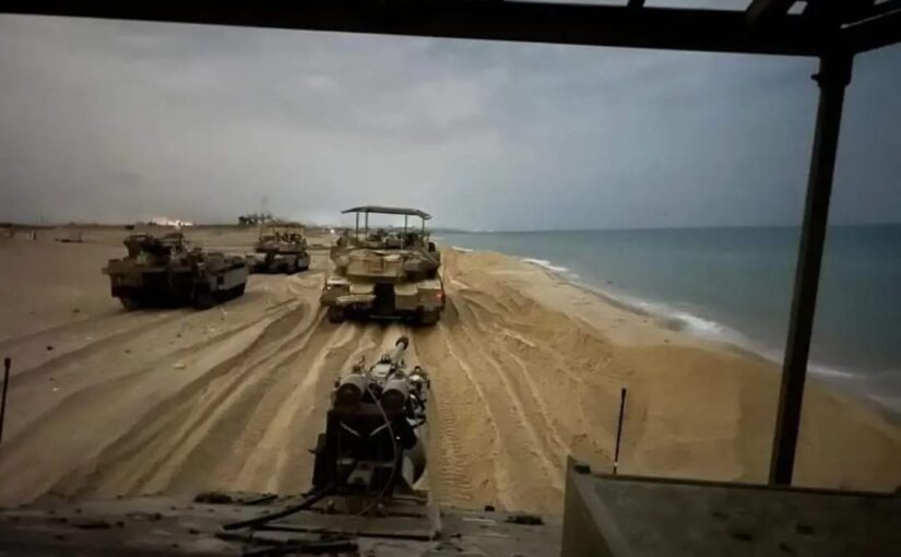 IDF tanks along Gaza shore during the ground manuver