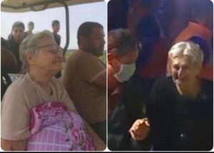Yaffa Adar, Left - on the day she has been kidnapped from her home in Nir Oz; on the right - the day she had been released from Hamas captavity.