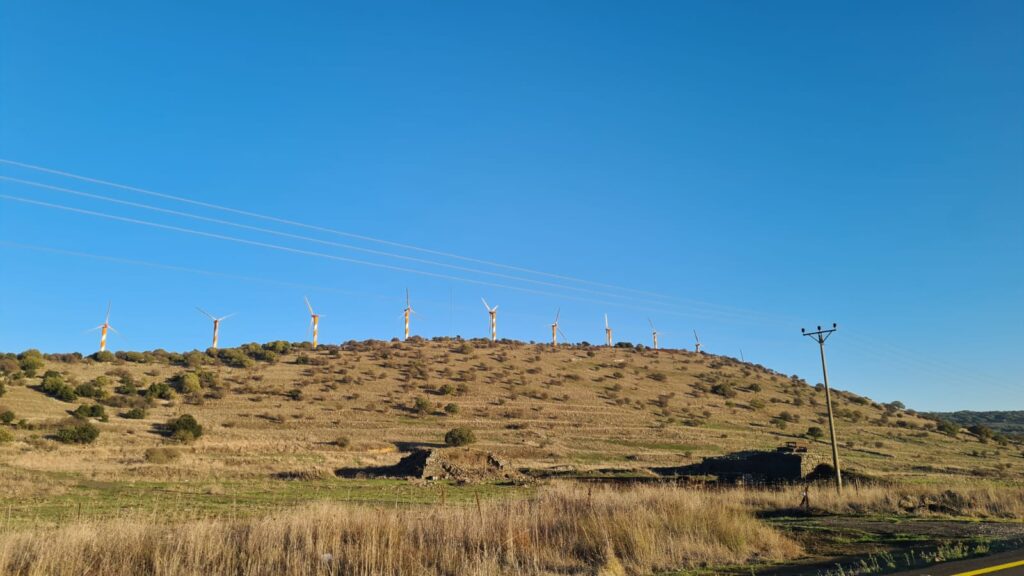 The view of the wind turbines from below