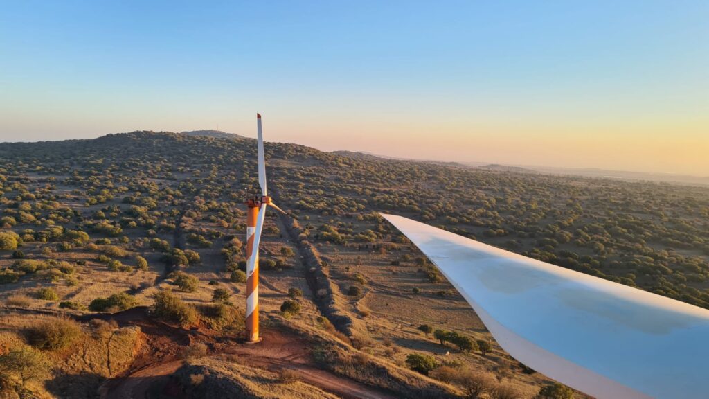 Looking south with the blade - wind farm