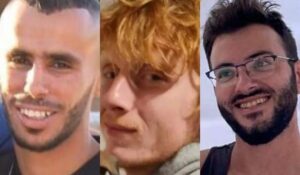 The three hostages been killed today from friendly fire: Yotam Haim zl, 28, from Kibbutz Kfar Aza, Samer Fuad El-Talalka zl, 24, from Hura, (kidnapped from his workplace in Nir Am), and Alon Shamriz zl, 26, from Kfar Aza.