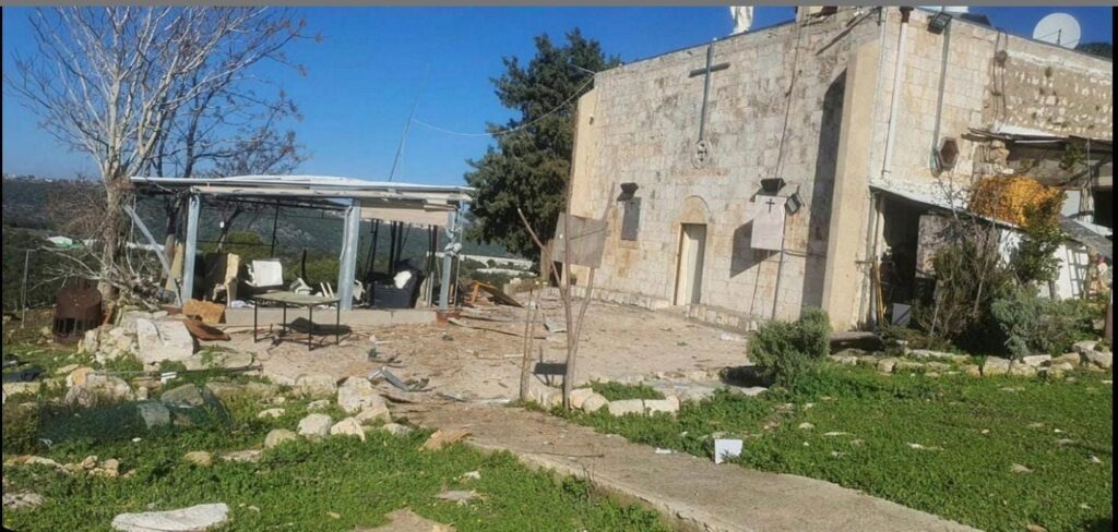 The church in Iqrit, which was hit by the anti-tank missiles today (Source: Haaretz.com)