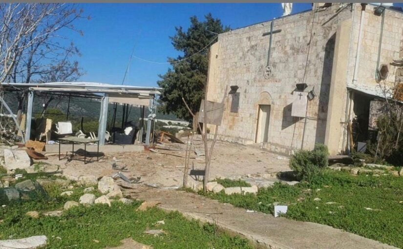 The church in Iqrit, which was hit by the anti-tank missiles today (Source: Haaretz.com)