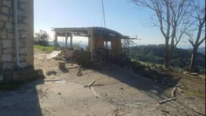 The shed demolished by the anti-tank missile (Source: Haaretz.com)