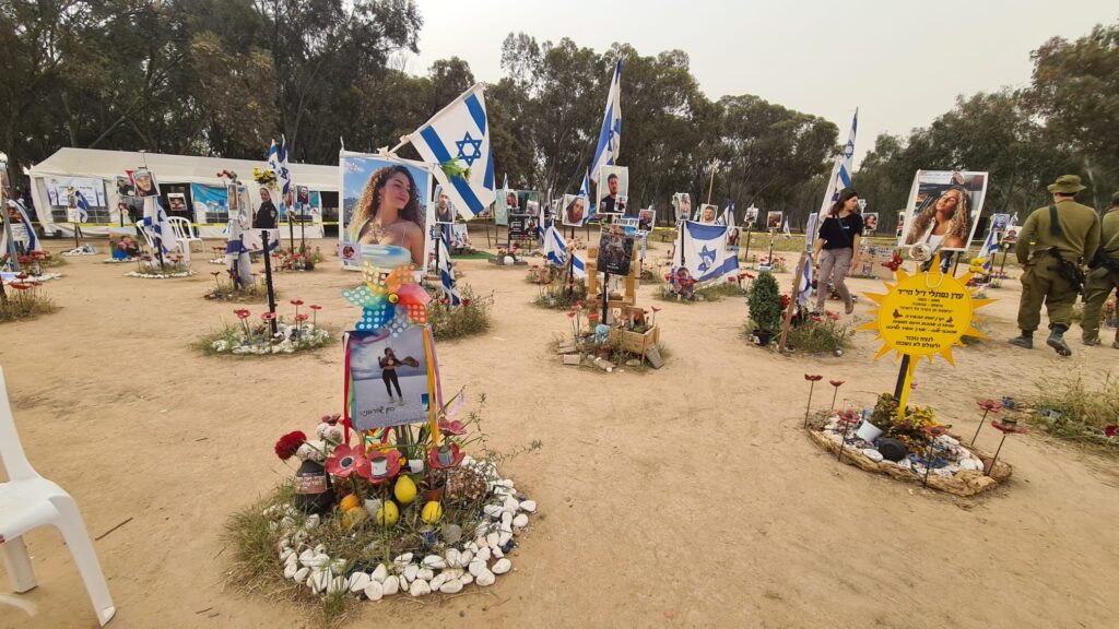 The main stage memorial site, each pole is dedicated to one of the victims