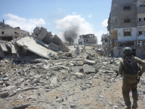 The ruined building the Golani brigade soldiers were cleaning from Hamas terrorists, and almost hit us. - forces