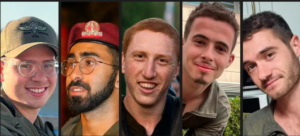 The five soldiers of the Paratroopers Brigade that were killed yesterday Captain Roy Beit Yaakov, Staff Sergeant Gilad Arye Boim, Sergeant Daniel Chemu, Sergeant Ilan Cohen, and Staff Sergeant Betzlel David Shashuah - forces
