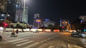 Trucks blocking the junction north of the Democracy square - hostage protest