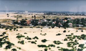 The settlement of Netzarim bedore it had evacuated and demolished in the
Israeli disengagement from Gaza strip. You can not see the twin towers that raised above it in this picture (it also might have been taken after the explosion)