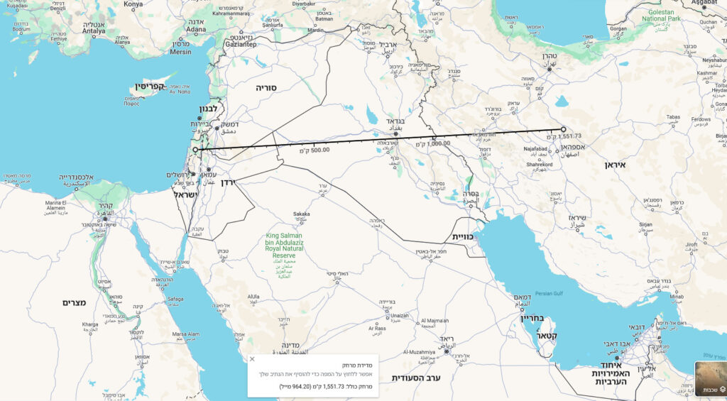 The distance from Ramat David Airbase to Natanz - about 1,500 km