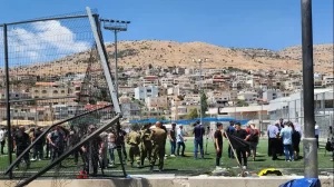 The football field where the rocket hit and killed 12, mostly children - 12 deaths on a football field in Majdal Shams