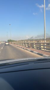 The smoke raising from the location of the hit, near road 1 (Jerusalem - Tel-Aviv Highway)