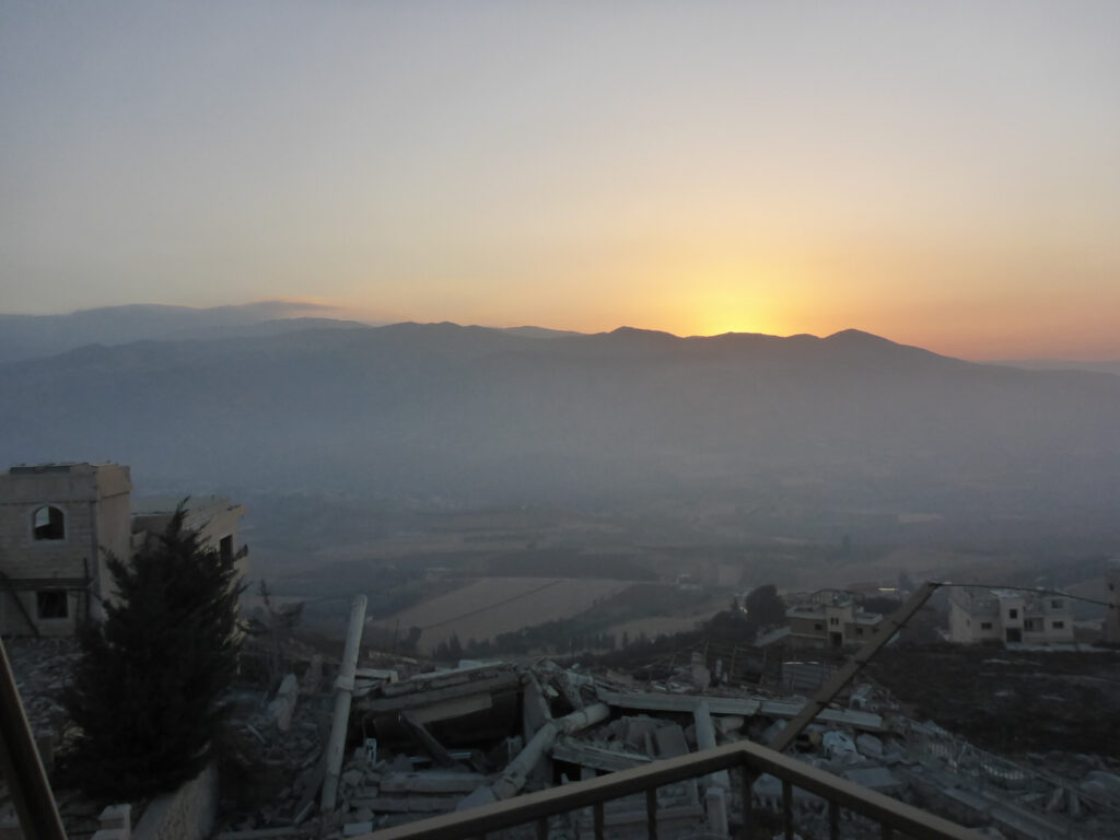 The sunrise over the mountain from from El-Khiam in Lebanon - Mount Dov