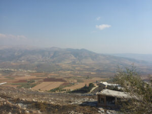 The sunrise over the mountain from from El-Khiam in Lebanon - mount Dov