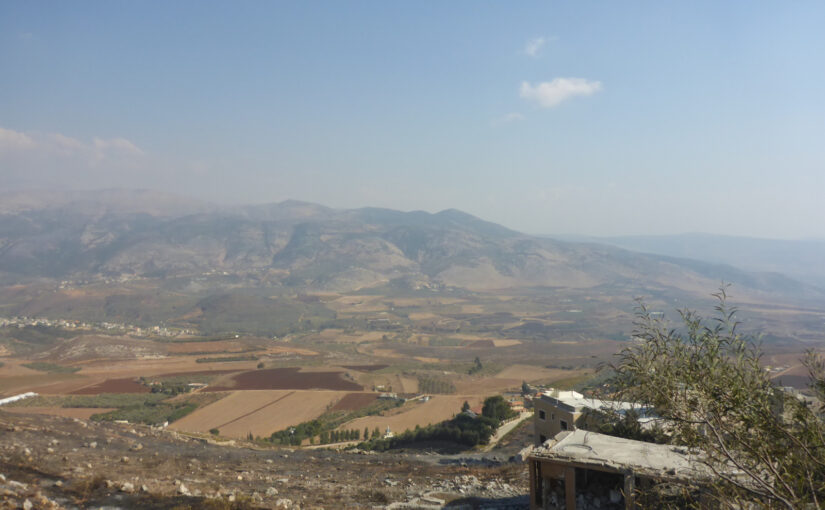 The sunrise over the mountain from from El-Khiam in Lebanon - mount Dov