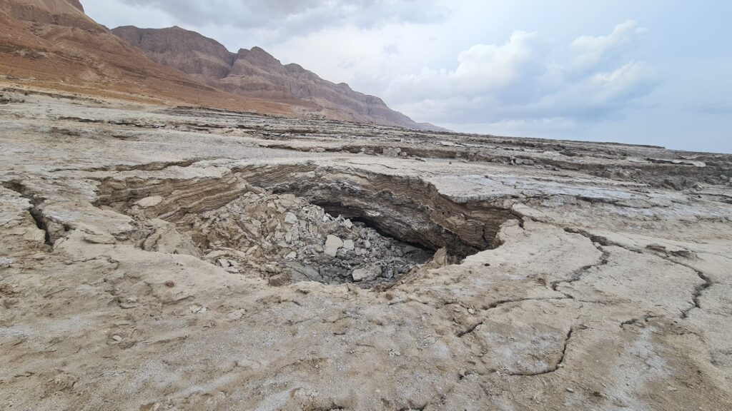 Sinkhole on the dead sea beach, there are many of those along the dead sea beaches 